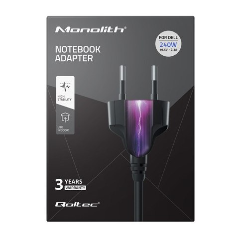 Qoltec Zasilacz do Dell 240W | 19.5V | 12.3A | 7.4*5.0+ pin | +kabel zasilający Qoltec Zasilacz do Dell 240W | 19.5V | 12.3A | 7.4*5.0+ pin | +kabel zasilający