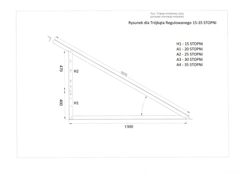 Ekierka trójkąt regulowany pion 15-35 stopni 160/130 Ekierka trójkąt regulowany pion 15-35 stopni 160/130