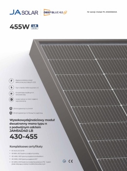 Panel JA Solar JAM54D40 455LB (BFR) (BiFacial)