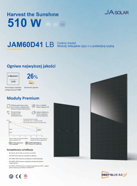Panel JA Solar JAM60D41 500LB (FB) (BiFacial)