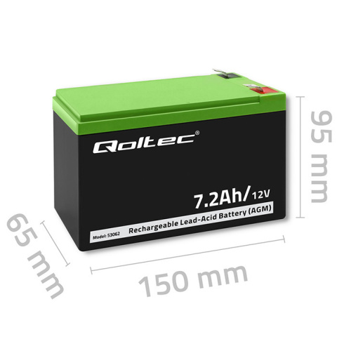 Qoltec Akumulator AGM | 12V | 7.2 Ah | max 108A Qoltec Akumulator AGM | 12V | 7.2 Ah | max 108A