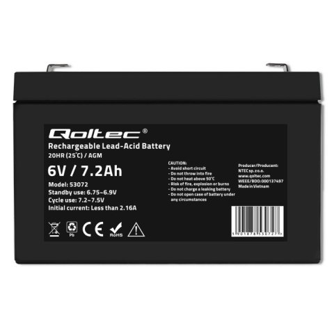 Qoltec Akumulator AGM | 6V | 7.2 Ah Qoltec Akumulator AGM | 6V | 7.2 Ah
