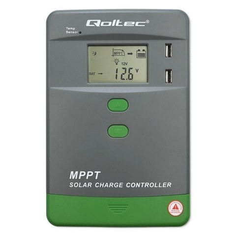Qoltec Solarny regulator ładowania MPPT z czujnikiem temperatury 30A |12V / 24V | LCD | 2 x USB | Bluetooth | APP | GEL | LiFePO Qoltec Solarny regulator ładowania MPPT z czujnikiem temperatury 30A |12V / 24V | LCD | 2 x USB | Bluetooth | APP | GEL | LiFePO