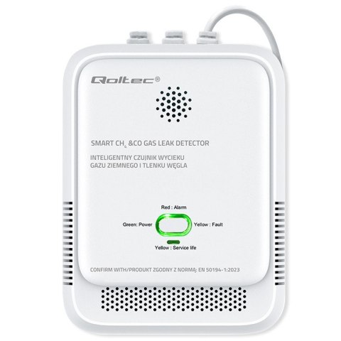 Qoltec Certyfikowany Czujnik wycieku gazu ziemnego i tlenku węgla (czadu) | detektor CH4 CO | żywotność sensora 5 lat | alarm 8 Qoltec Certyfikowany Czujnik wycieku gazu ziemnego i tlenku węgla (czadu) | detektor CH4 CO | żywotność sensora 5 lat | alarm 8