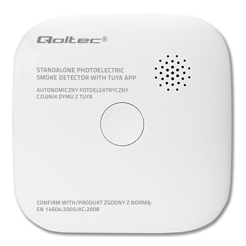 Qoltec Certyfikowany bezprzewodowy Czujnik dymu z baterią | Tuya | Wi-fi | żywotność sensora 10 lat | alarm 85dB | LED Qoltec Certyfikowany bezprzewodowy Czujnik dymu z baterią | Tuya | Wi-fi | żywotność sensora 10 lat | alarm 85dB | LED
