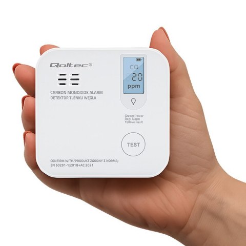 Qoltec Certyfikowany bezprzewodowy Czujnik tlenku węgla (czadu) z baterią | detektor CO | żywotność sensora 10 lat | alarm 85dB Qoltec Certyfikowany bezprzewodowy Czujnik tlenku węgla (czadu) z baterią | detektor CO | żywotność sensora 10 lat | alarm 85dB