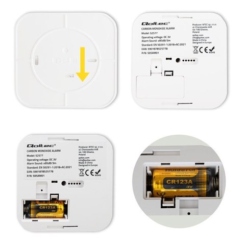 Qoltec Certyfikowany bezprzewodowy Czujnik tlenku węgla (czadu) z baterią | detektor CO | żywotność sensora 10 lat | alarm 85dB Qoltec Certyfikowany bezprzewodowy Czujnik tlenku węgla (czadu) z baterią | detektor CO | żywotność sensora 10 lat | alarm 85dB