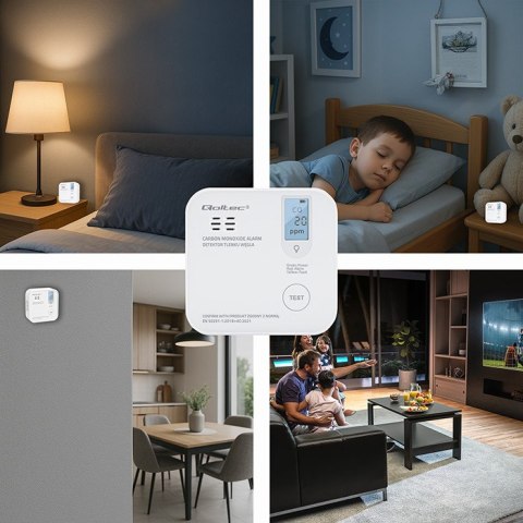 Qoltec Certyfikowany bezprzewodowy Czujnik tlenku węgla (czadu) z baterią | detektor CO | żywotność sensora 10 lat | alarm 85dB Qoltec Certyfikowany bezprzewodowy Czujnik tlenku węgla (czadu) z baterią | detektor CO | żywotność sensora 10 lat | alarm 85dB