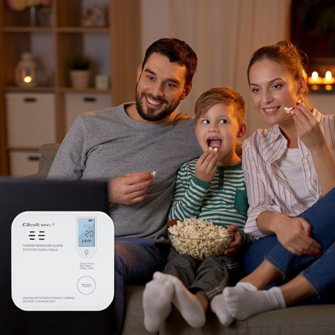 Qoltec Certyfikowany bezprzewodowy Czujnik tlenku węgla (czadu) z baterią | detektor CO | żywotność sensora 10 lat | alarm 85dB Qoltec Certyfikowany bezprzewodowy Czujnik tlenku węgla (czadu) z baterią | detektor CO | żywotność sensora 10 lat | alarm 85dB