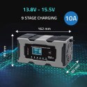 Qoltec Inteligentna mikroprocesorowa ładowarka 12V 10A | Prostownik z funkcją naprawy do akumulatora AGM GEL LiFePO4 | LCD