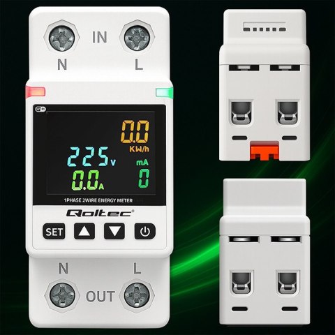 Qoltec Jednofazowy elektroniczny licznik watomierz | miernik zużycia energii | DIN35 | Zdalne sterowanie | Historia pomiaru | Wi