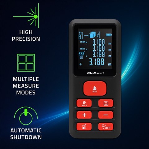 Qoltec Precyzyjny cyfrowy dalmierz laserowy | podświetlany LCD | 120m Qoltec Precyzyjny cyfrowy dalmierz laserowy | podświetlany LCD | 120m