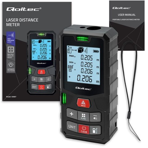 Qoltec Precyzyjny cyfrowy dalmierz laserowy z poziomicą | podświetlany LCD | 120m Qoltec Precyzyjny cyfrowy dalmierz laserowy z poziomicą | podświetlany LCD | 120m