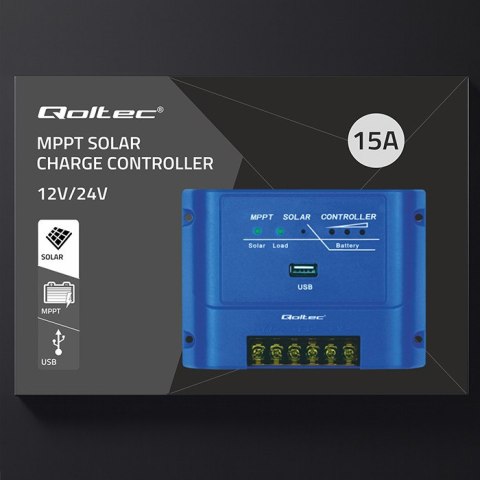 Qoltec Solarny regulator ładowania MPPT 15A do zasilania odbiorników DC i ładowania akumulatorów 12V / 24V | AGM | GEL | LiFePO4 Qoltec Solarny regulator ładowania MPPT 15A do zasilania odbiorników DC i ładowania akumulatorów 12V / 24V | AGM | GEL | LiFePO4