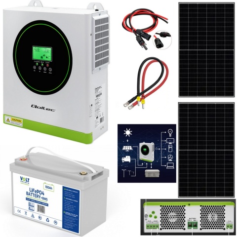 Zestaw Fotowoltaiczny Off-Grid 1500W | Inwerter MPPT + 2xPanel 500W + Akumulator LiFePO4 100Ah + Kable Zestaw Fotowoltaiczny Off-Grid 1500W | Inwerter MPPT + 2xPanel 500W + Akumulator LiFePO4 100Ah + Kable