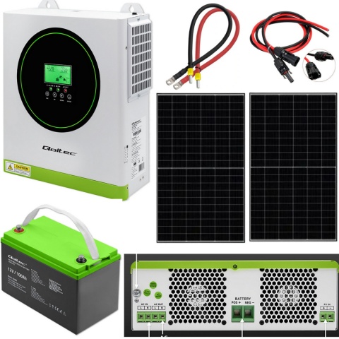 Zestaw Fotowoltaiczny Off-Grid 1500W | Inwerter MPPT + Panel 455W-2szt. + Akumulator GEL 100Ah + Kable Zestaw Fotowoltaiczny Off-Grid 1500W | Inwerter MPPT + Panel 455W-2szt. + Akumulator GEL 100Ah + Kable