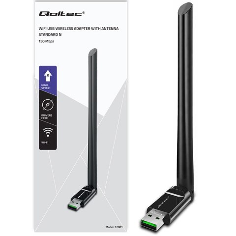 Qoltec Bezprzewodowy adapter Wi-Fi USB z anteną | standard N