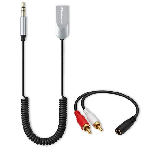 Qoltec Bezprzewodowy adapter odbiornik dźwięku Audio HiFi Home&Car| Bluetooth 6.0 | 2 x RCA | 1 x AUX 3.5mm| USB | Mikrofon