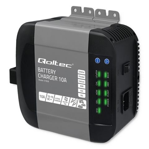 Qoltec Inteligentna ładowarka Monolith do akumulatorów LiFePO4 AGM GEL SLA | 10A | 12V