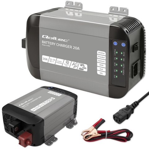 Qoltec Inteligentna ładowarka Monolith do akumulatorów LiFePO4 AGM GEL SLA | 20A | 24V