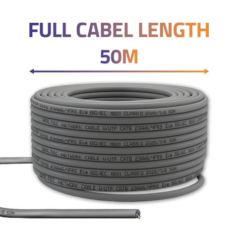 Qoltec Kabel Patchcord sieciowy skrętka UTP| Miedziany Cu |CAT6 | High speed 1Gb/s | LAN | 50m | szary