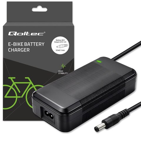 Qoltec Szybka Ładowarka do roweru skutera elektrycznego 36V | 42V | 4A | 5.5*2.1 +kabel zasilający