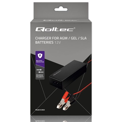 Qoltec Automatyczna ładowarka do akumulatora AGM GEL STD | Prostownik 12V | 2A | 24W | LED | Kabel 1.8m