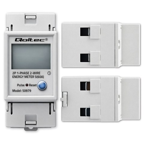 Qoltec Jednofazowy elektroniczny licznik zużycia energii na szynę DIN | RESET | licznik okresowy i stały | 230V | 60A | LCD | LE