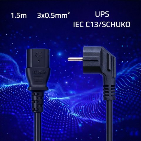 Qoltec Kabel zasilający SCHUKO | IEC C13 | CEE 7/7 | 3x0.5mm² | Czysta miedź Cu | 1.5m