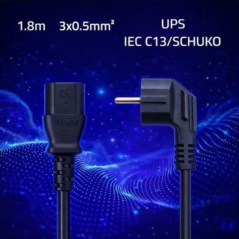 Qoltec Kabel zasilający SCHUKO | IEC C13 | CEE 7/7 | 3x0.5mm² | Czysta miedź Cu | 1.8m