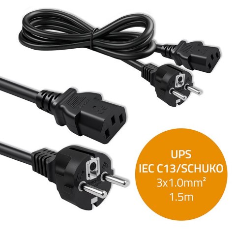 Qoltec Kabel zasilający SCHUKO | IEC C13 | CEE 7/7 | 3x1.00mm² | Czysta miedź Cu | 1.5m