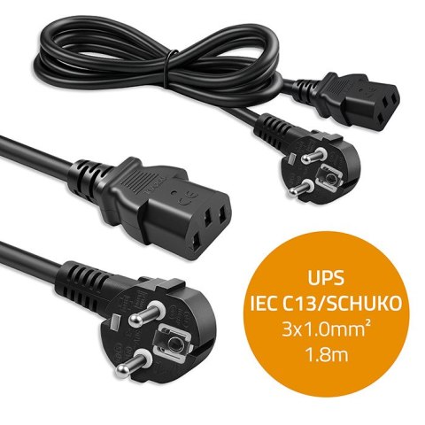 Qoltec Kabel zasilający SCHUKO | IEC C13 | CEE 7/7 | 3x1.0mm² | Czysta miedź Cu | 1.8m