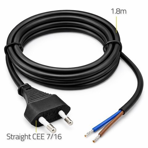 Qoltec Przewód zasilający CEE 7/16 (C) | 2x0.75 mm² | miedź Cu | odizolowany lutowany | 1.8m