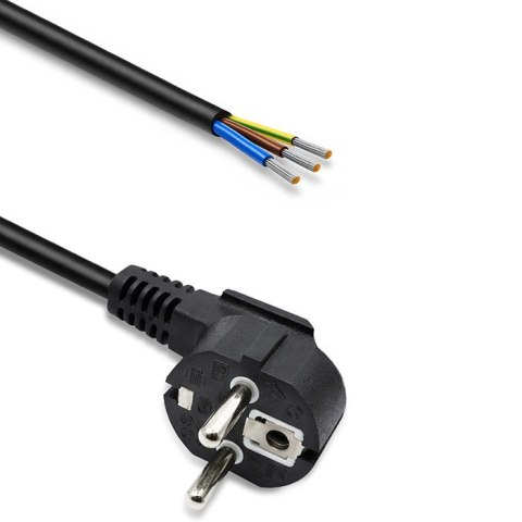 Qoltec Przewód zasilający | wtyczka kątowa SCHUKO CEE 7/7 | miedź Cu | odizolowany lutowany | 3x0.75 mm² | 5m