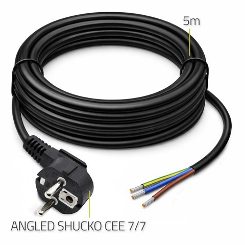 Qoltec Przewód zasilający | wtyczka kątowa SCHUKO CEE 7/7 | miedź Cu | odizolowany lutowany | 3x1.50 mm² | 5m