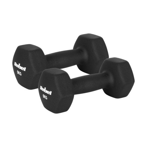 Hantelki żeliwne neoprenowe HEX 2x5kg, REBEL ACTIVE