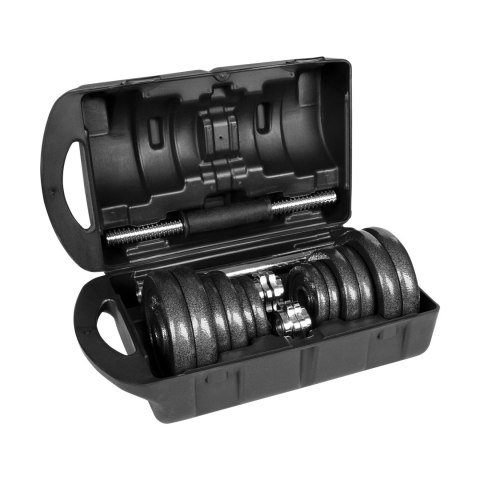 Hantle żeliwne regulowane w walizce z gryfem, zestaw 20kg REBEL ACTIVE
