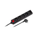 Przedłużacz 5 gniazd 3m typu francuskiego z przełącznikiem (3x1,5mm) Rebel czarny
