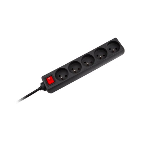 Przedłużacz 5 gniazd 3m typu francuskiego z przełącznikiem (3x1,5mm) Rebel czarny