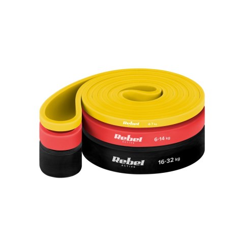Zestaw gum do ćwiczeń TPE - Power Band PT-S3, 4-32 kg, 3 gumy TPE, REBEL ACTIVE