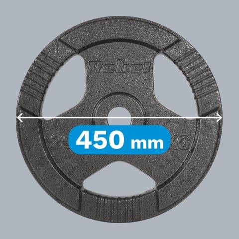 Obciążenie żeliwne olimpijskie 25kg, otwór 51mm, talerz z uchwytami, REBEL ACTIVE