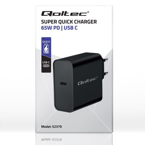 Qoltec Ładowarka Super Quick PD | 65W | 5-20V | 3-3.25A | 1xUSB typ C | Czarna