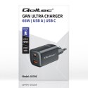 Qoltec Ładowarka sieciowa 65W GaN ULTRA | 5-20V | 2.25-3.25A | 1xUSB typ C PD | 1x USB | Czarna