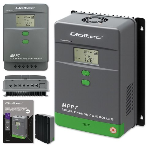 Qoltec Solarny regulator ładowania MPPT z czujnikiem temperatury 80A |12V / 24V / 36V / 48V | LCD | Bluetooth | APP | GEL | LiFe