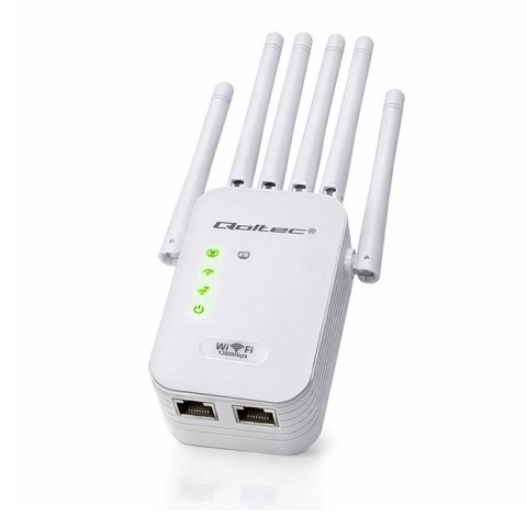 Qoltec Wzmacniacz sygnału WiFi 6 | Repeater | Access Point | AX1200 Mb/s | 6 Anten | 2x RJ45 | 128MB