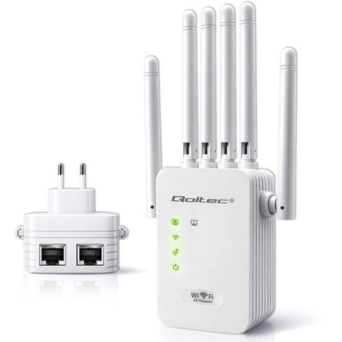 Qoltec Wzmacniacz sygnału WiFi | Repeater | Access Point | N300Mb/s | 6 anten | 2x RJ45