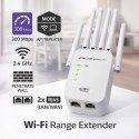 Qoltec Wzmacniacz sygnału WiFi | Repeater | Access Point | N300Mb/s | 6 anten | 2x RJ45
