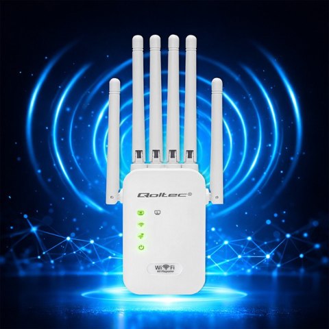 Qoltec Wzmacniacz sygnału WiFi | Repeater | Access Point | N300Mb/s | 6 anten | 2x RJ45