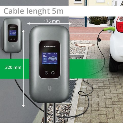 Qoltec Stacja ładowania EV Typ2 do samochodu elektrycznego i hybryd | 3 fazy | 22kW | 32A | Wi-fi | LCD | RFID | Smart life | T