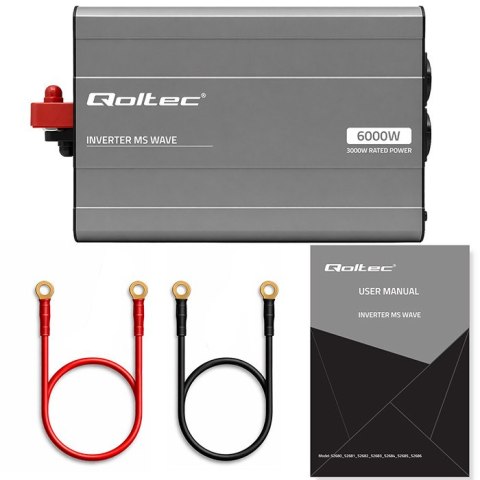 Qoltec Przetwornica napięcia MS Wave | 12V na 230V | 3000/6000W | USB | Kompatybilna z LiFePO4 GEL AGM